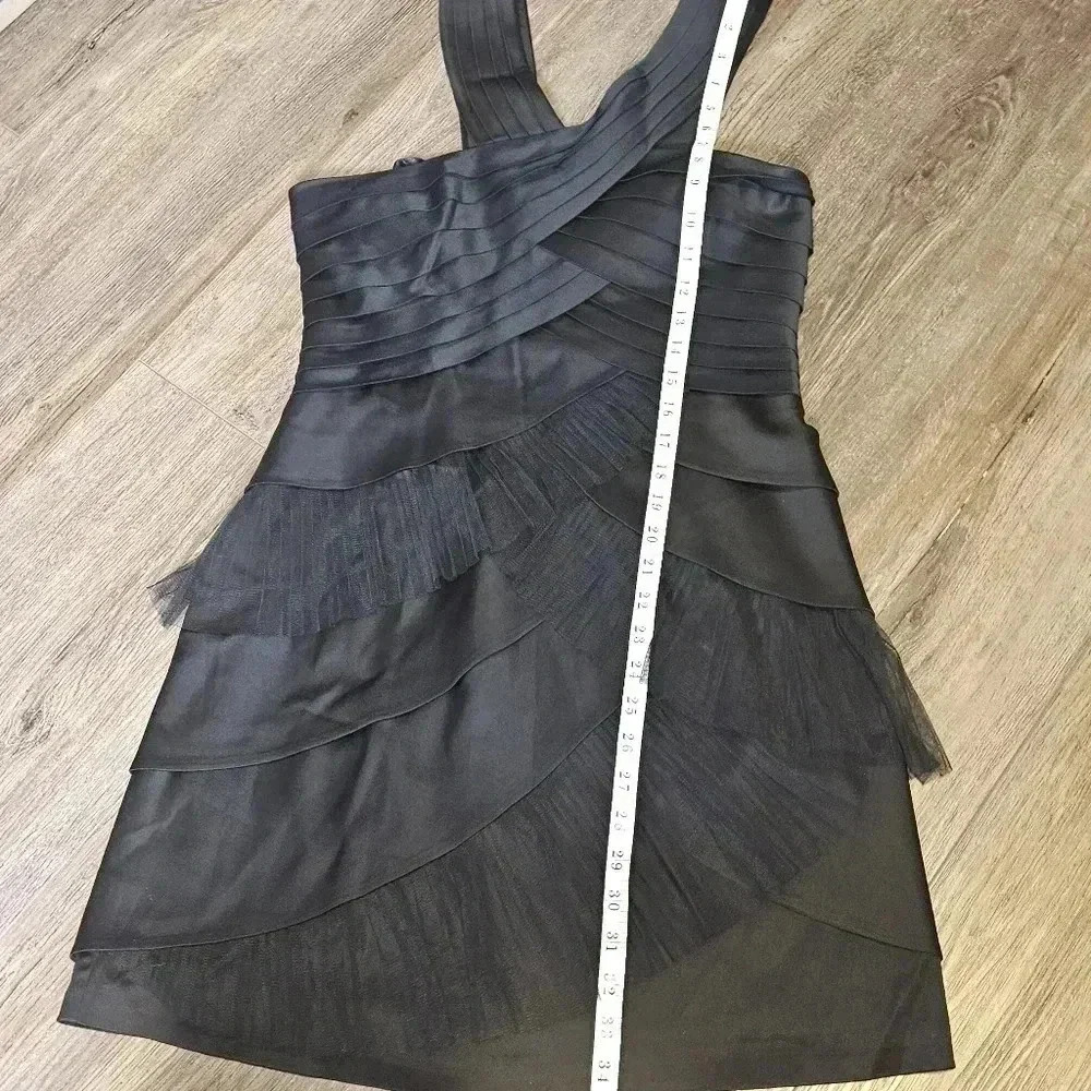 BCBG Maxazria Black Multilayered Satin Tulle Formal Mini Dress Sz 8 Evening Wear - Picture 8 of 13